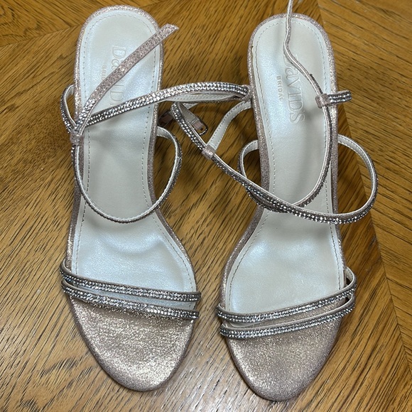 David’s Bridal Lyla Rose Gold Crystal Embellished Crisscross Skinny Strap Heels - Picture 12 of 16